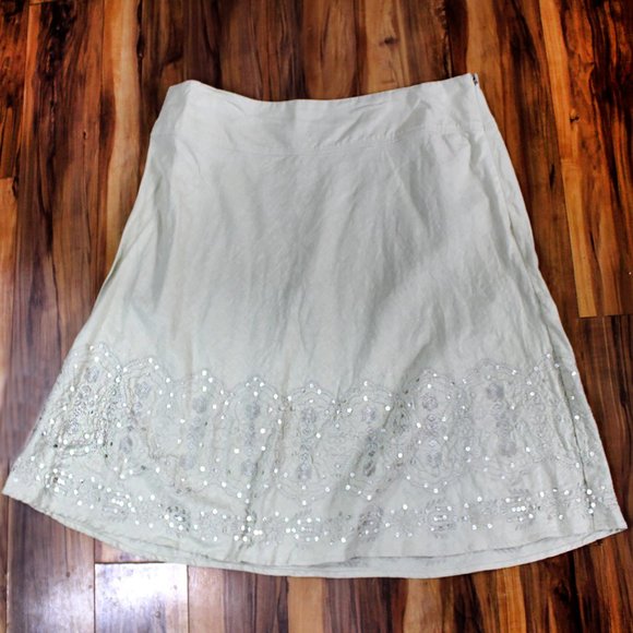 MERONA Neutral Linen, Sequin Embellished, A-Line Midi Skirt - Picture 2 of 8